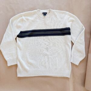 Cherokee Crewneck Sweater Neutral Cream with Dark Green Stripe Cotton L Mens